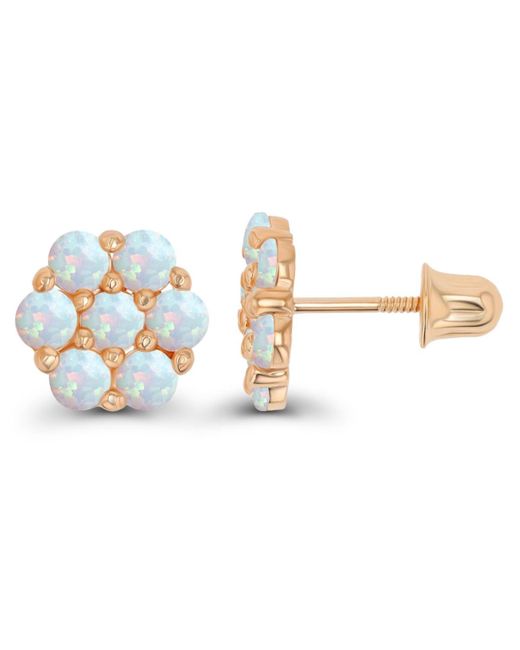 Macy's Pink Created White Opal Round Flower Screwback Earrings