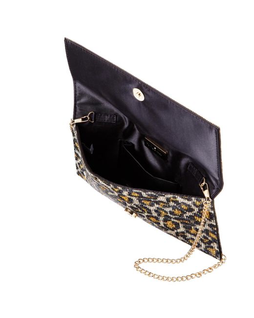 Nina Black Leopard Print All Over Crystal Envelope Clutch