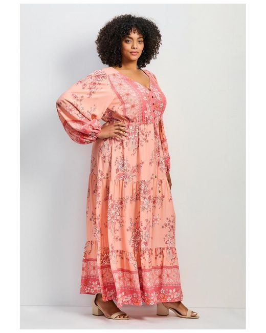 Avenue Pink Plus Size Ellery Long Sleeve Maxi Dress