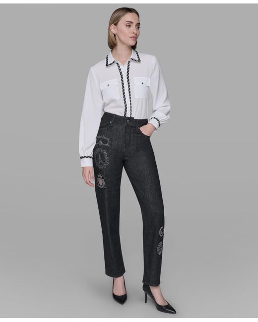 Karl Lagerfeld Black Patch Denim Straight-leg Jeans