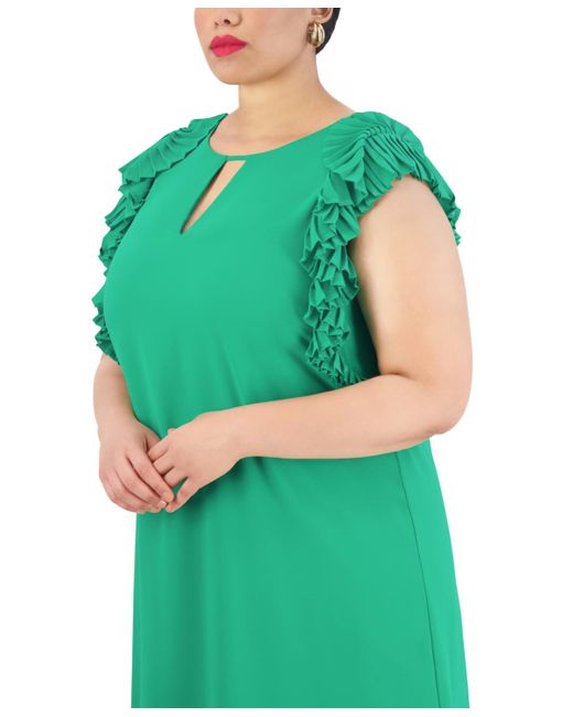 Vince Camuto Green Plus Size Jewel-neck Pleat-sleeve Dress
