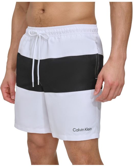 Calvin Klein White Colorblocked 7" Swim Trunks for men