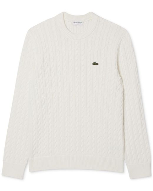 Lacoste White Regular-fit Cable-knit Crewneck Sweater for men