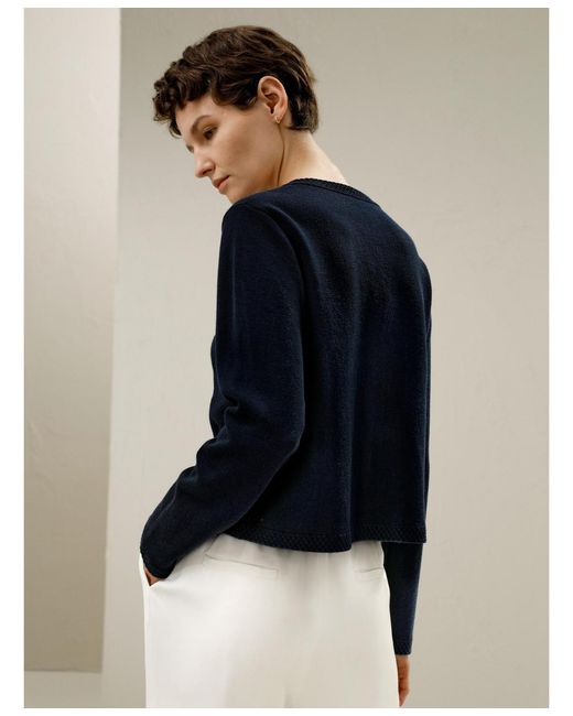 LILYSILK Blue Wool Button-front Sweater Lady Jacket