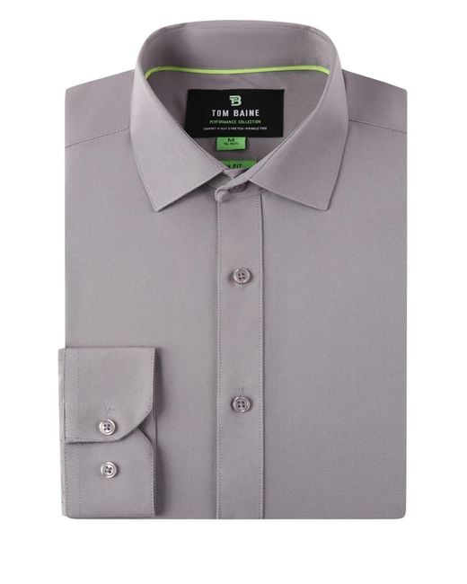Tom Baine Blue Performance Stretch Solid Button Down Shirt for men