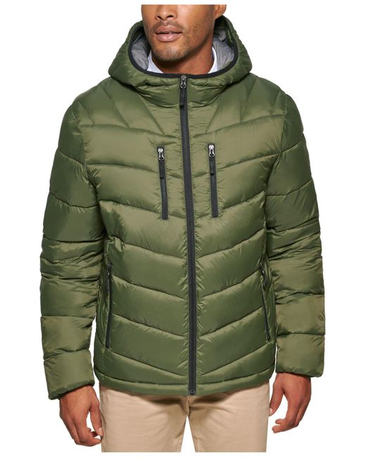 Club Room Synthetic Chevron Quilted Hooded Puffer Jacket, Created For ...
