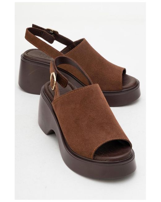 Forever & Always Shoes Brown Power Leather Platform Wedge Sandals ()
