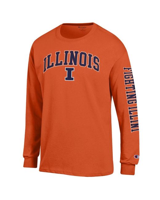 Champion Orange Illinois Fighting Illini Arch Over Logo 2-hit Long Sleeve T-shirt for men