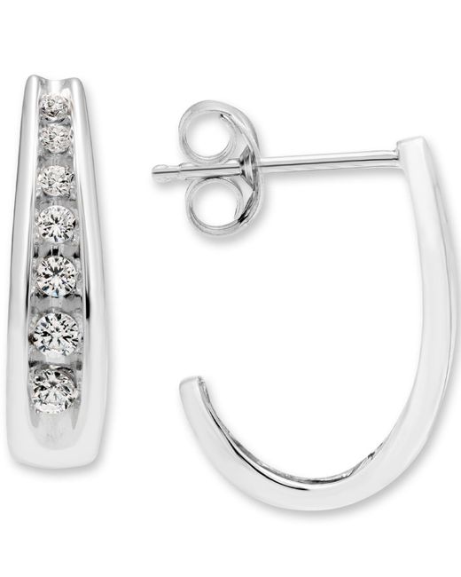 Macy's Metallic Diamond J-hoop Earrings (1/2 Ct. T.w.) In Sterling Silver