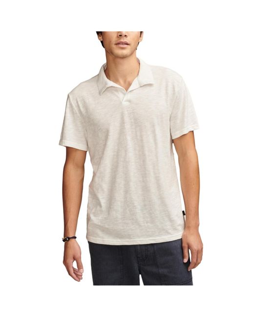 Lucky Brand White Burnout Slub Jersey Johnny Collar Polo Shirt for men