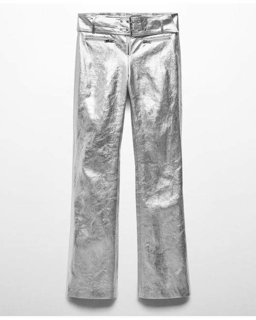 Mango Blue Belt Detail Metallic Pants