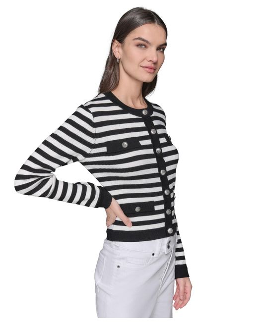 Karl Lagerfeld White Four-pocket Stripe Cardigan
