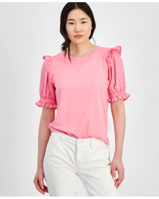 Tommy Hilfiger Pink Ruffled Short-sleeve Top