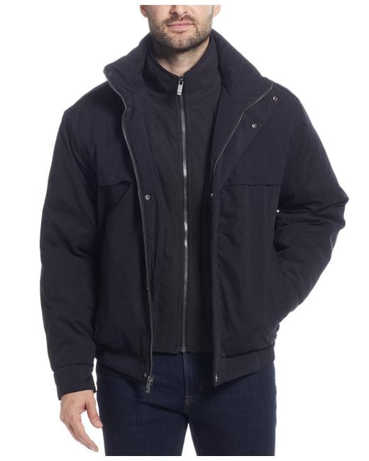 Weatherproof Blue Microfiber Poly Filled Bomber Jacket for men