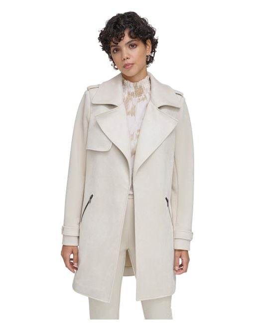 Calvin Klein White Open-front Faux Suede Trench