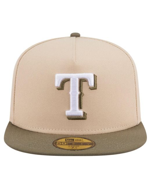 KTZ Natural Light Beige/olive Texas Rangers Two-tone Color Pack A-frame 59fifty Fitted Hat for men