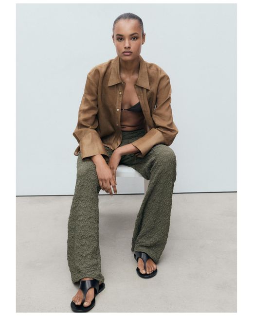 Mango Green Straight Textured Pants