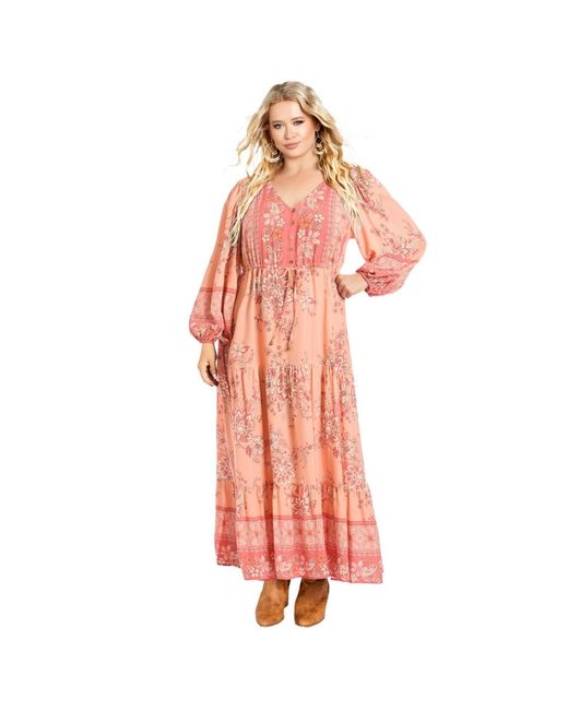 Avenue Pink Plus Size Ellery Long Sleeve Maxi Dress