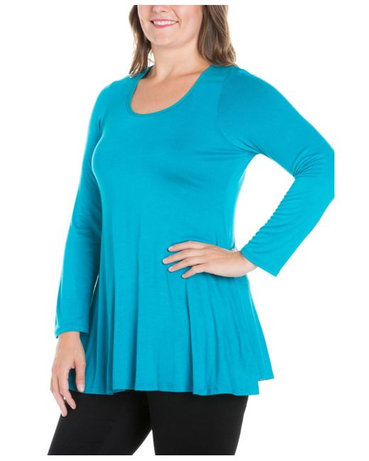 24seven Comfort Apparel Blue Plus Size Poised Swing Tunic Top