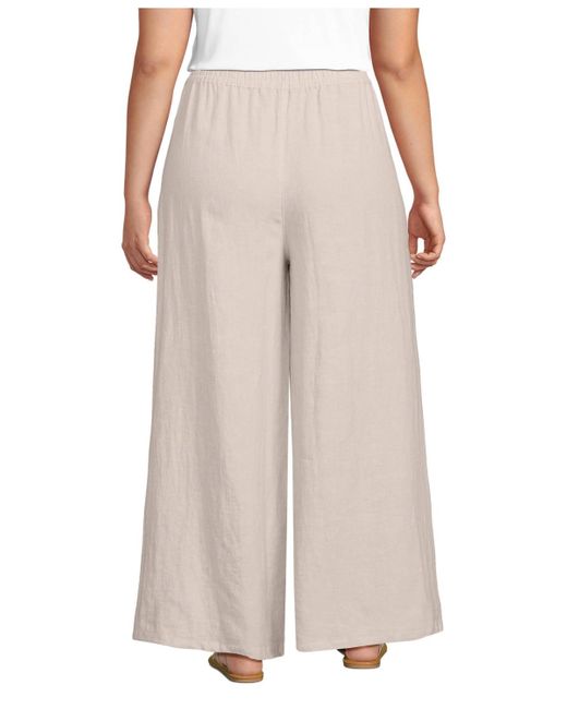 Lands' End Natural Plus Size Linen High Rise Palazzo Pants