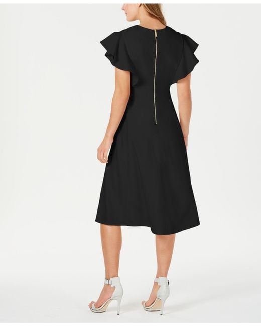 Calvin Klein Front-button A-line Midi Dress in Black | Lyst