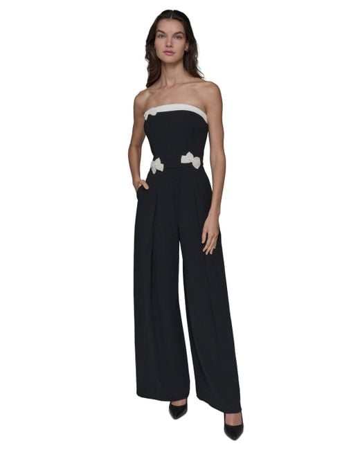 Karl Lagerfeld Black Beaded-bow Strapless Jumpsuit
