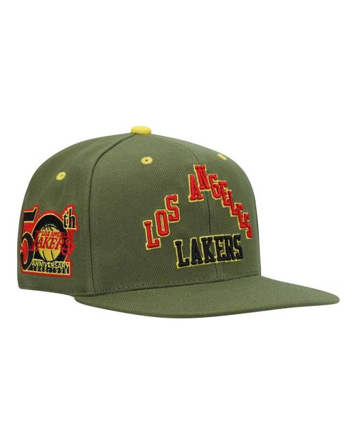 Mitchell & Ness Synthetic X Lids Olive Los Angeles Lakers Dusty 50th Team Anniversary Hardwood