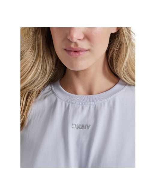 売れ筋商品|||ダナ キャラン ニューヨーク Tシャツ トップス レディース Women's Cotton Stud Logo Knot-Front T-Shirt White dkny-Rain-Sport-Cotton-Stud-