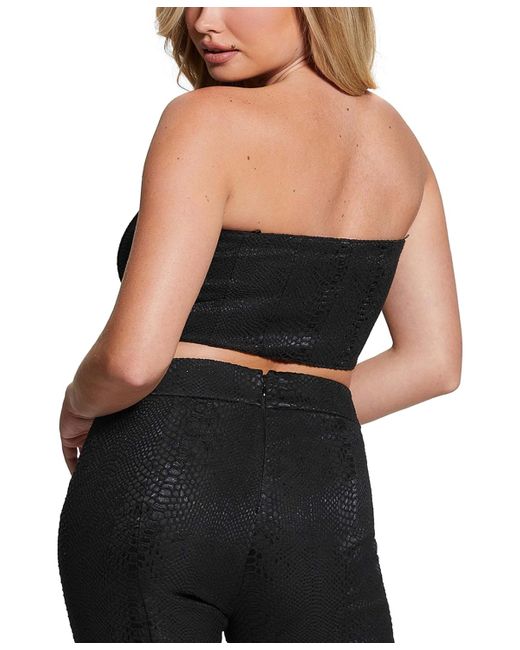 Guess Black Taylor Snake-print Strapless Top
