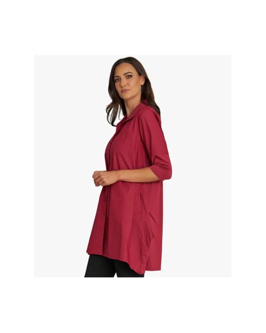Stella Carakasi Red 3/4 Sleeve Button-front Cotton Poplin Shirt Top Tiburon Tunic Icon