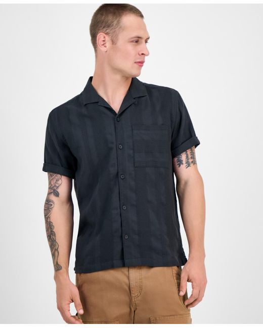 Sun & Stone Blue Sun + Stone Ford Short Sleeve Textured Striped Button-front Camp Shirt for men