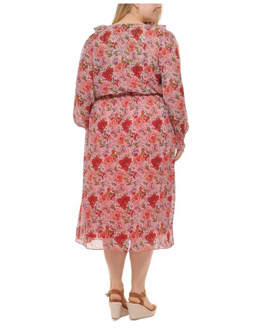 Tommy Hilfiger Red Plus Size Floral Chiffon Midi Dress