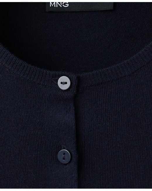 Mango Blue Knitted Button Crew-neck Cardigan