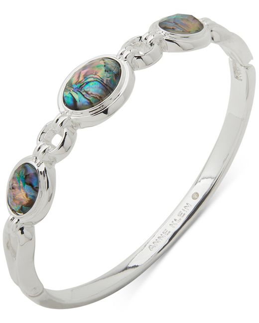 Anne Klein Metallic Silver-tone Blue Stone Hinge Bracelet