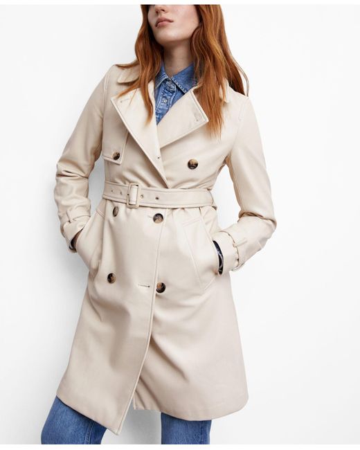 Mango Leather-effect Trench Coat in Natural | Lyst