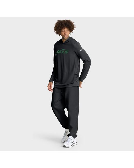Nike Black New York Jets Sideline Pure Fury Performance Long Sleeve Hoodie T-shirt for men