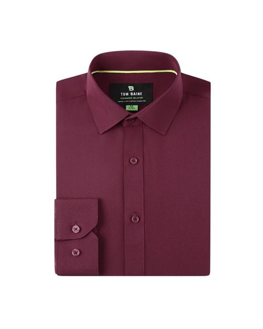 Tom Baine Purple Performance Stretch Solid Button Down Shirt for men