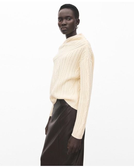 Mango White Braided Wool-blend Sweater