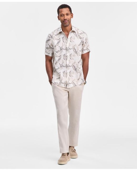 Club Room White Short Sleeve Leaf Print Button-front Shirt for men