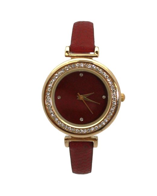 Olivia Pratt Brown Thin Solid Color Strap And Rhinestones Watch