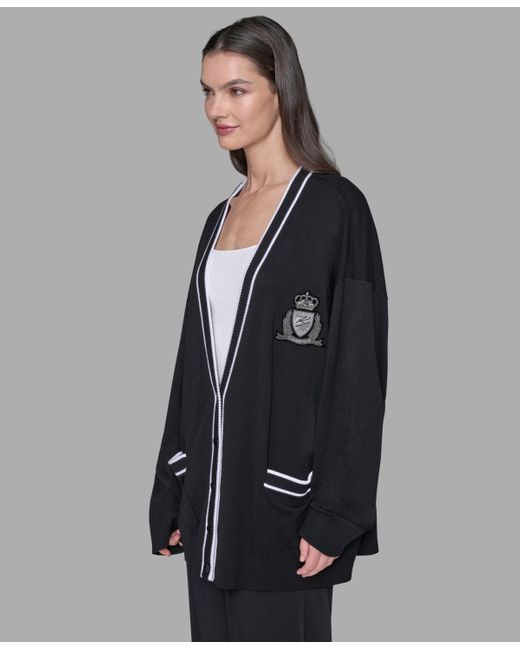 Karl Lagerfeld Gray Patch Button Front Cardigan Sweater