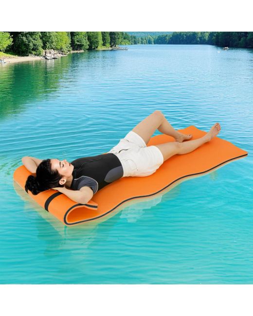 COSTWAY 3-layer Tear-resistant Foam Floating Pad Island Water Sports Relaxing Orange