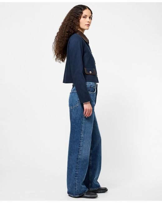 French Connection Blue Contrast Trim Two Pocket Cropped Jacket