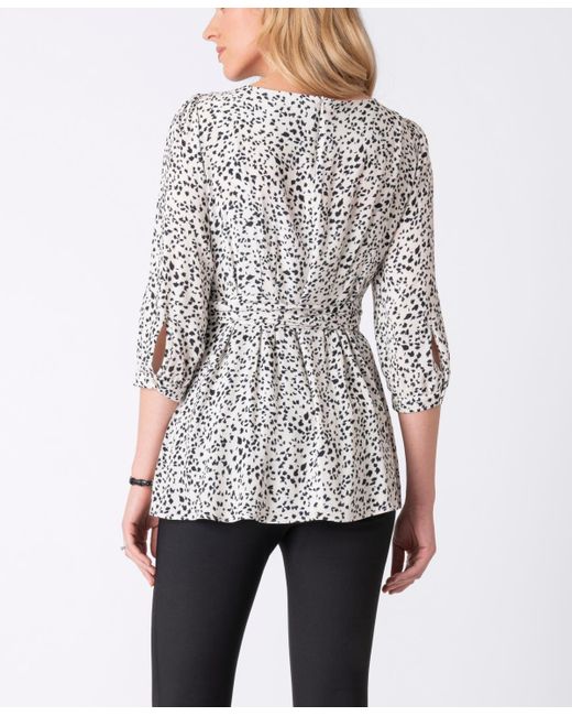 Seraphine Gray Printed Belted Maternity Blouse