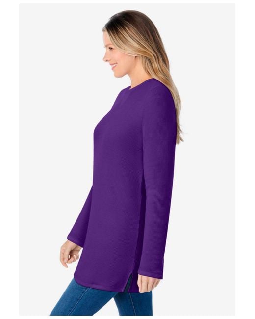 Woman Within Purple Within Waffle Thermal Sweatshirt