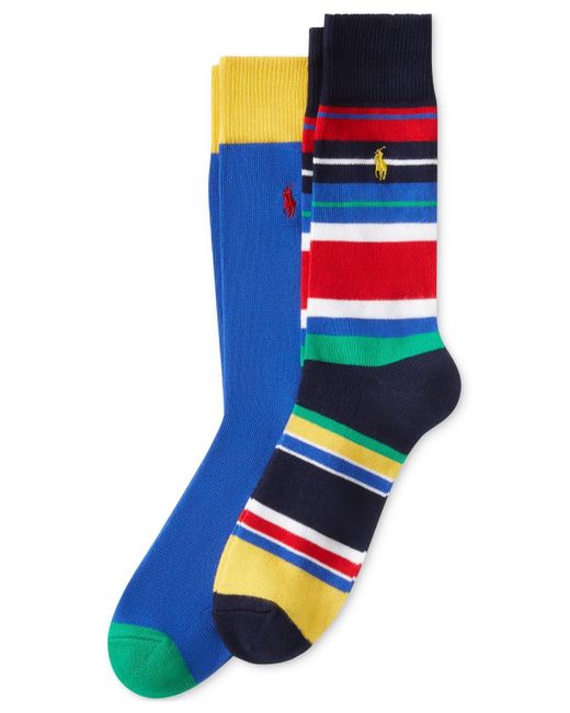 Polo Ralph Lauren Blue 2-pk. Multi-stripe Slack Socks for men