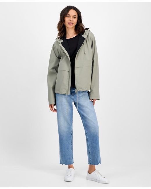 Rains Gray Zip-front Hooded Drawstring Jacket
