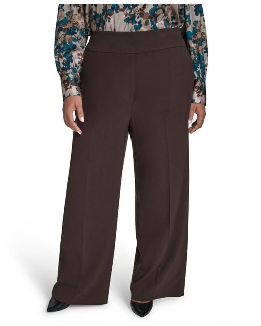 Calvin Klein Black Plus Size Mid-rise Wide-leg Pants