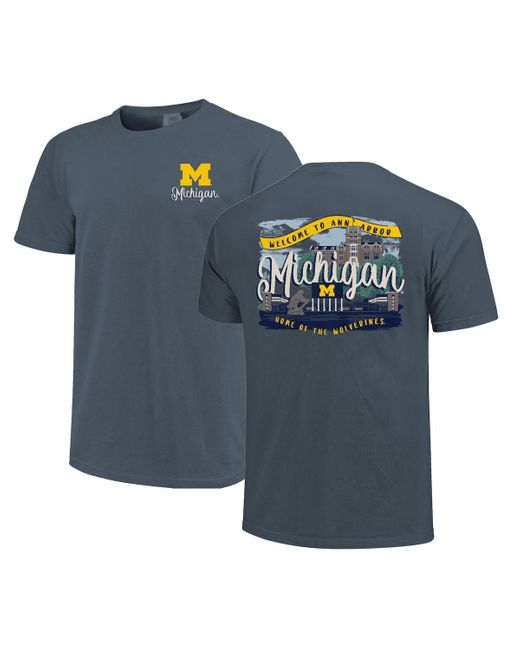 Image One Blue Michigan Wolverines Comfort Colors Campus Scene Drawing Script T-shirt