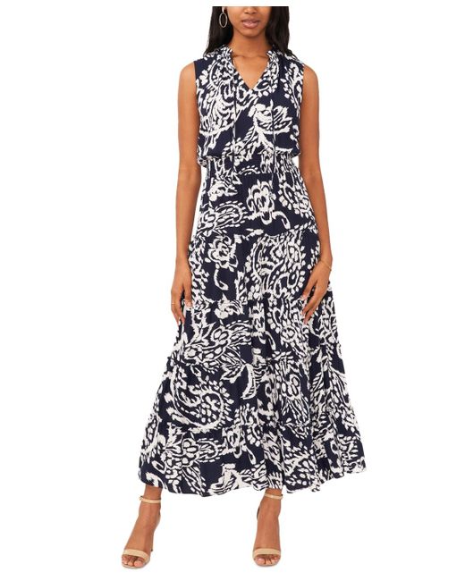 msk sleeveless tie neck tiered maxi dress